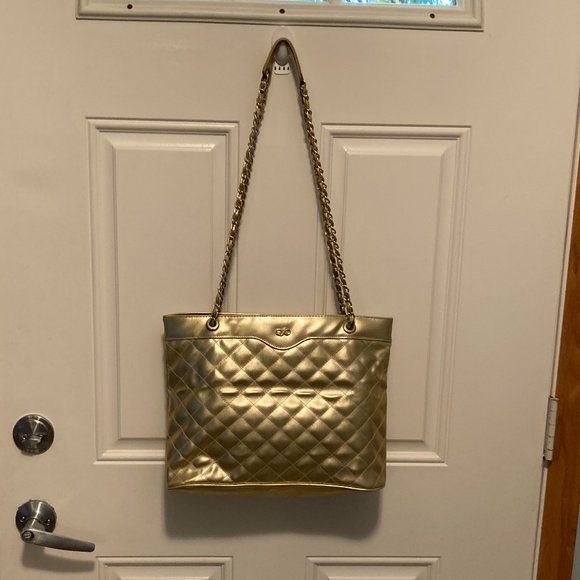 Gold Metallic Shoulder Tote Bag Vintage Vanessa - Picture 1 of 16